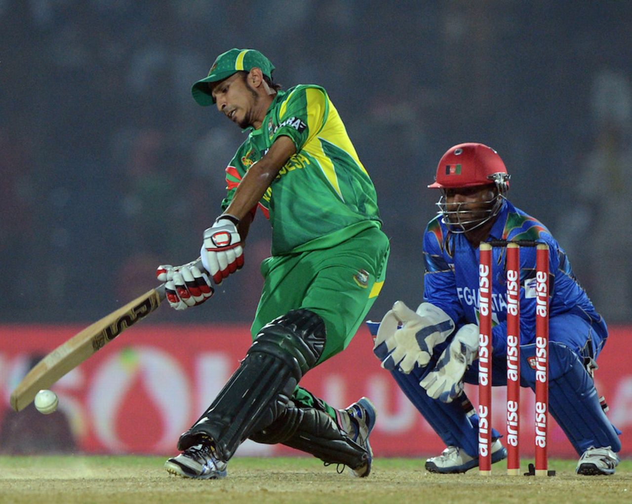 Nasir Hossain looks to hit one to the leg side, Bangladesh v Afghanistan, Asia Cup, Fatullah, March 1, 2014