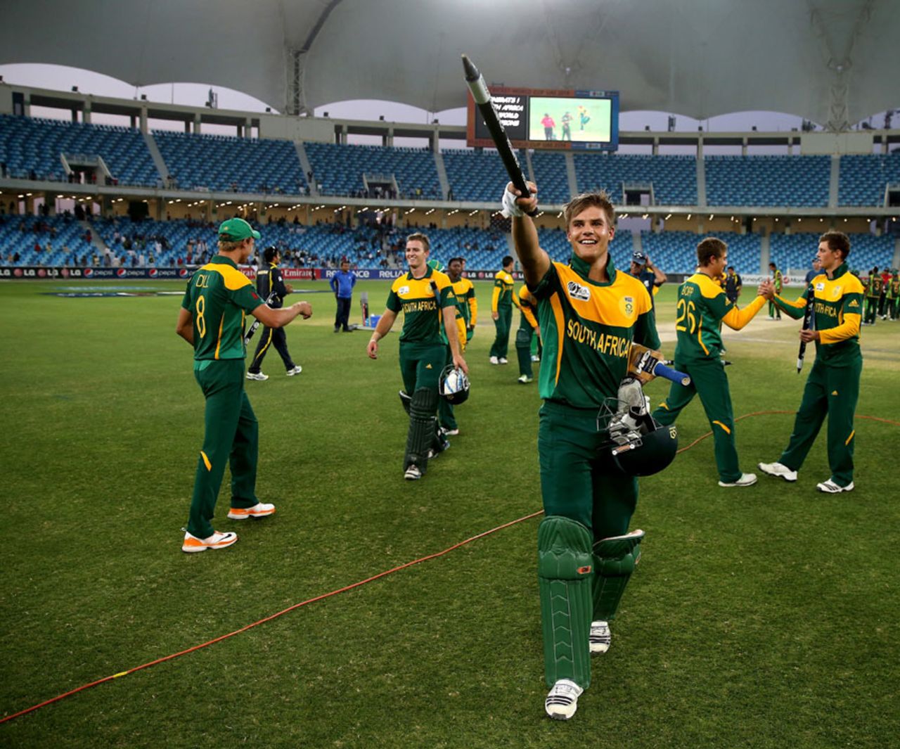 Aiden Markram leads South Africa's celebrations, Pakistan v South Africa, Final, Under-19 World Cup, Dubai, March 1, 2014