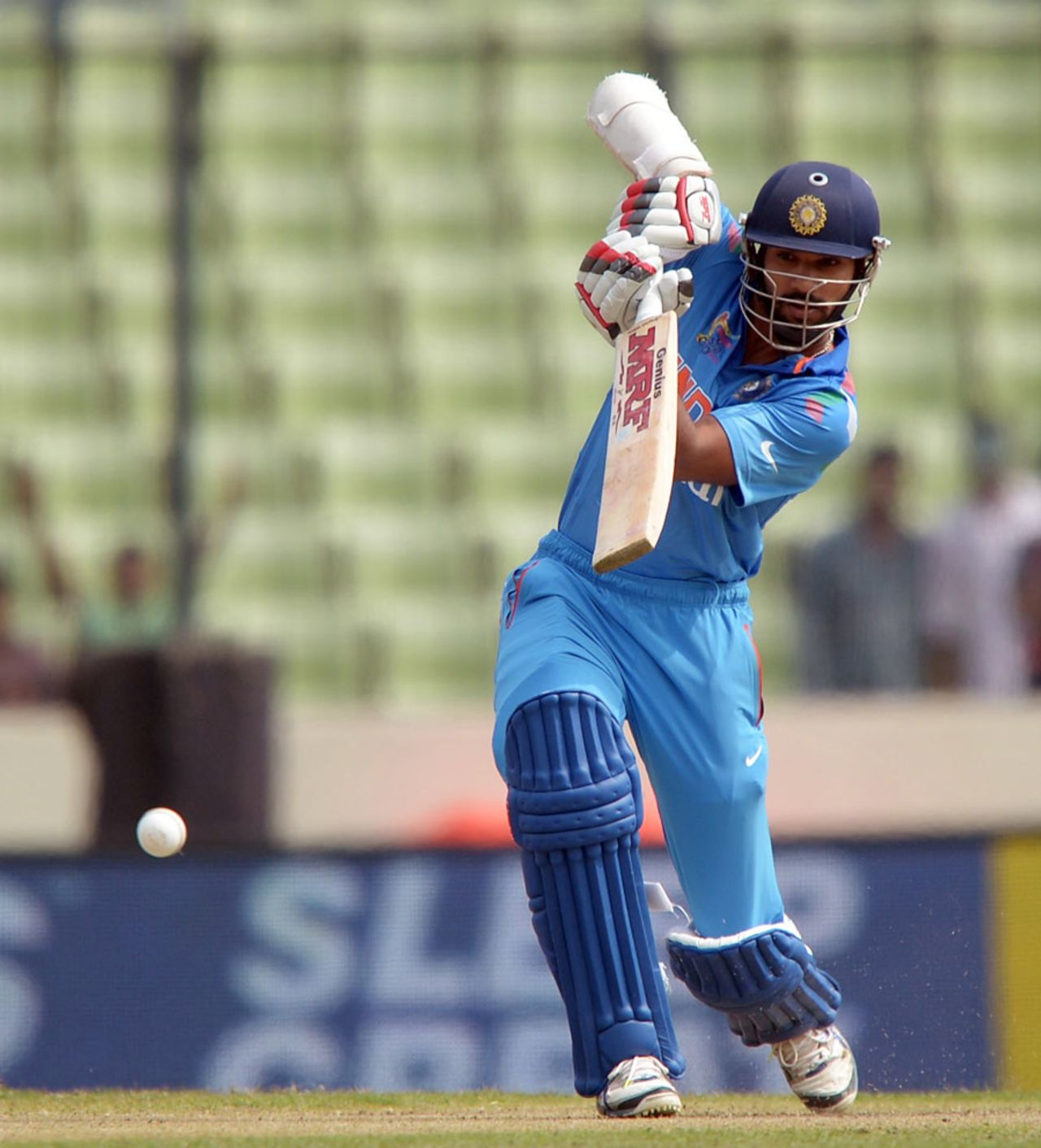 Shikhar Dhawan drives down the ground, India v Pakistan, Asia Cup, Mirpur, March 2, 2014