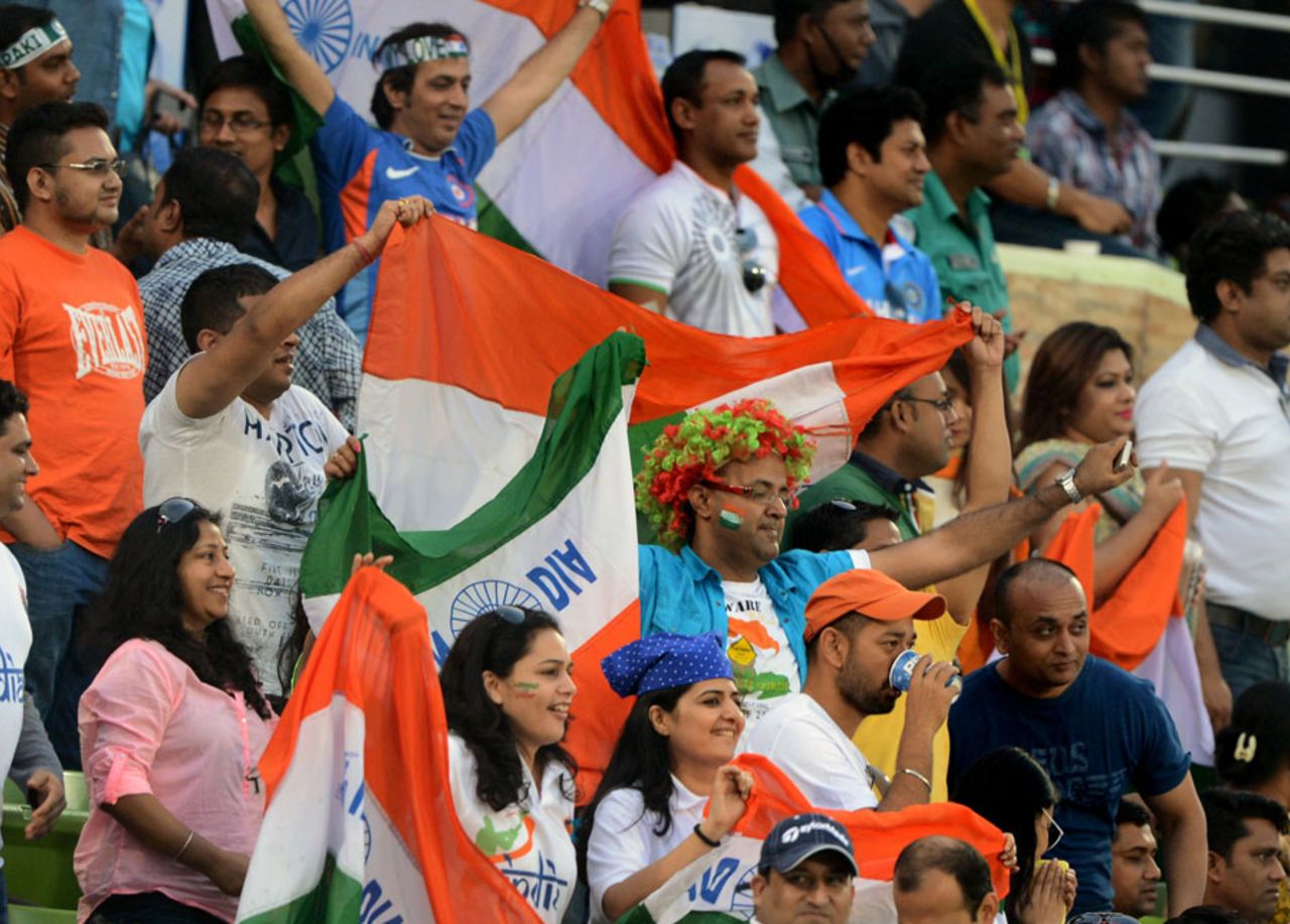 Indian fans cheer on their side, India v Pakistan, Asia Cup, Mirpur, March 2, 2014
