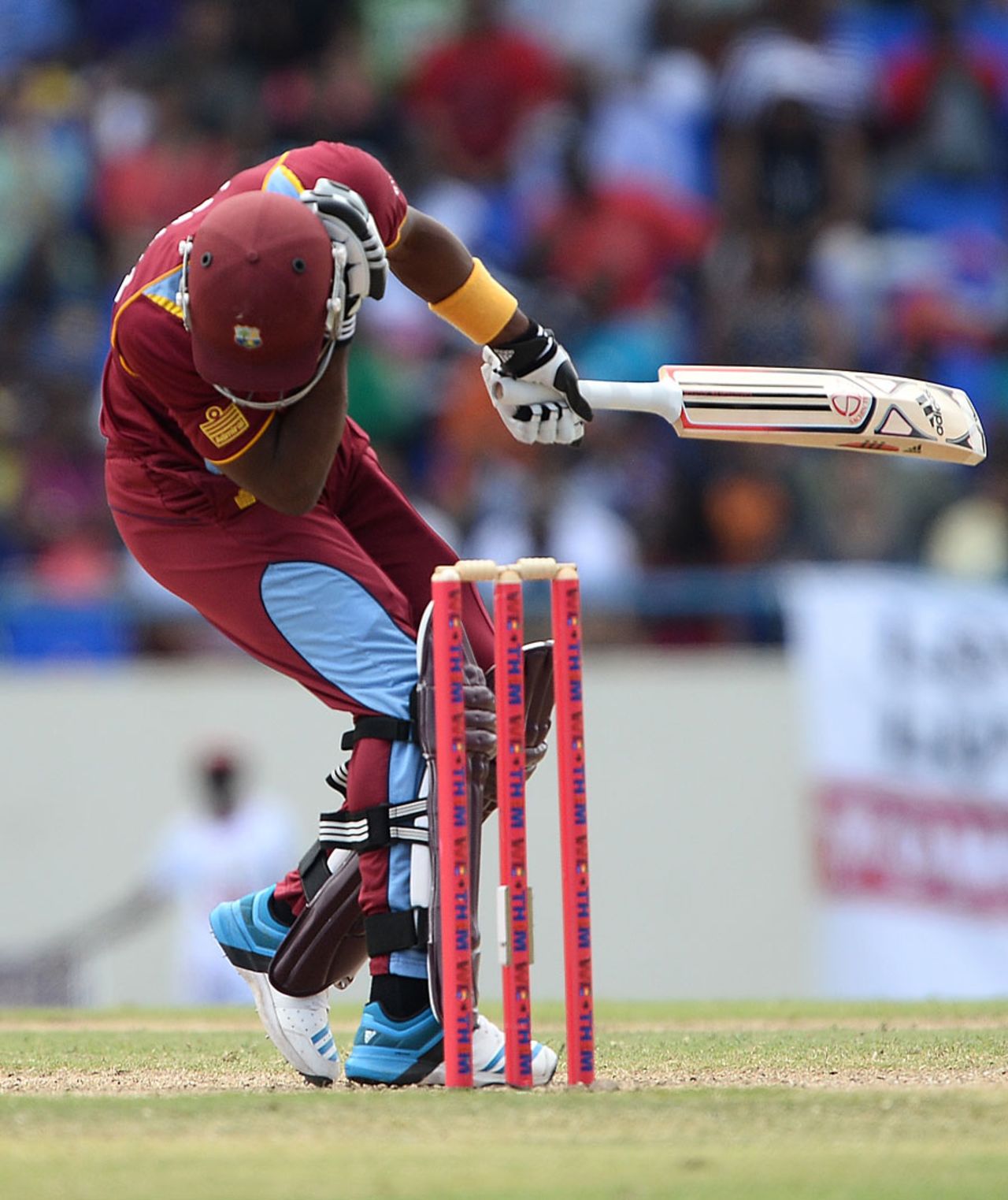 Dwayne Bravo ducked into a short ball, West Indies v England, 2nd ODI, North Sound, March 2, 2014