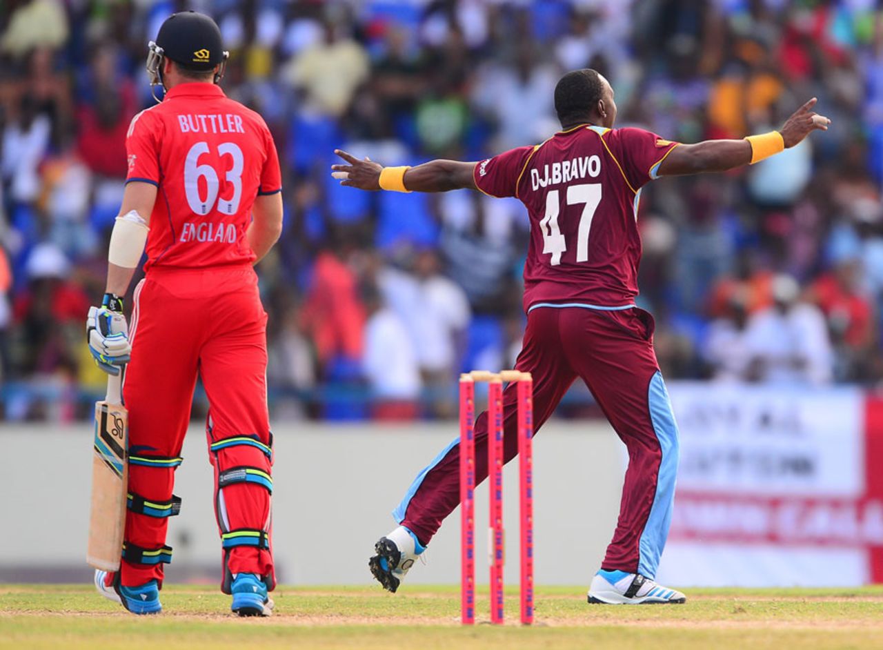 Dwayne Bravo removed Jos Buttler first ball, West Indies v England, 2nd ODI, North Sound, March 2, 2014