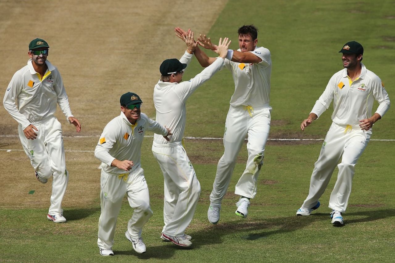 James Pattinson removed Dean Elgar in his second over, South Africa v Australia, 3rd Test, Cape Town, 3rd day, March 3, 2014