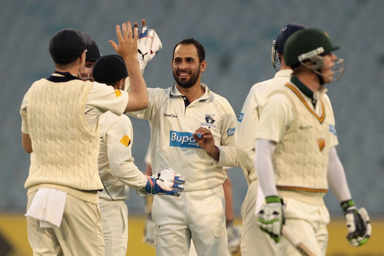 Fawad Ahmed picked up four wickets, Victoria v Tasmania, Sheffield Shield, Melbourne, 1st day, March 3, 2014