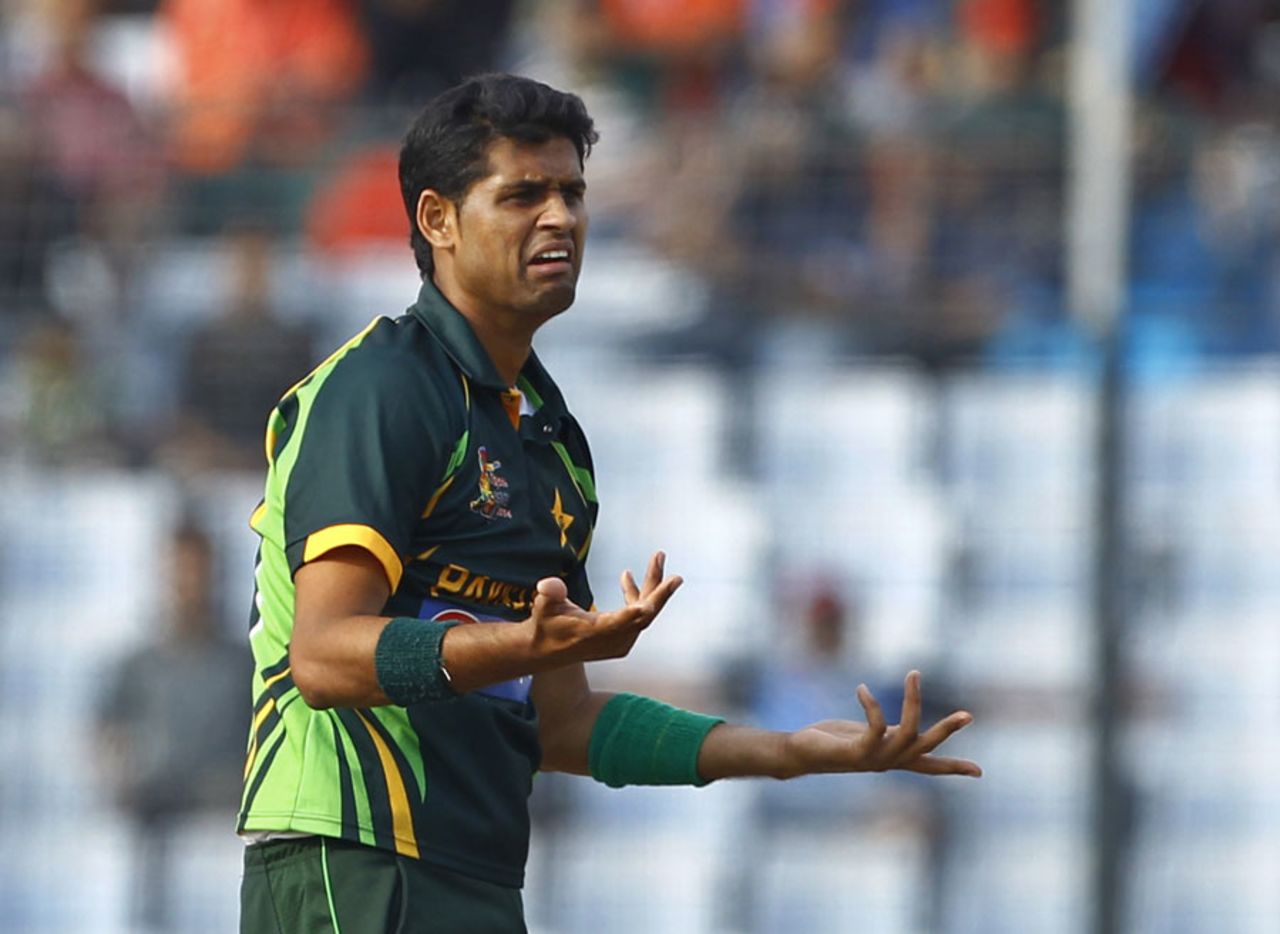 Mohammad Talha gestures after picking up a wicket, Bangladesh v Pakistan, Asia Cup, Mirpur, March 4, 2014