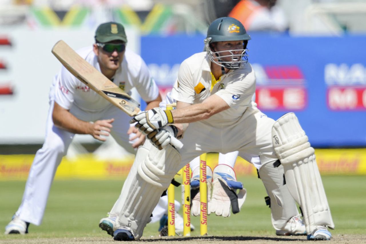 Chris Rogers plays a reverse sweep, South Africa v Australia, 3rd Test, Cape Town, 4th day, March 4, 2014