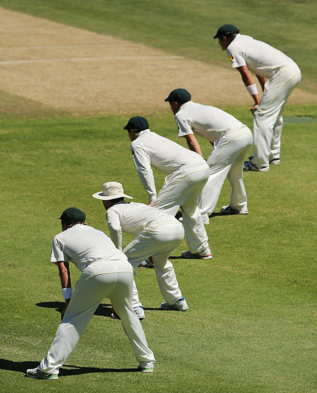 Australia's crowded slip cordon waits for an opportunity, South Africa v Australia, 3rd Test, Cape Town, 5th day, March 5, 2014