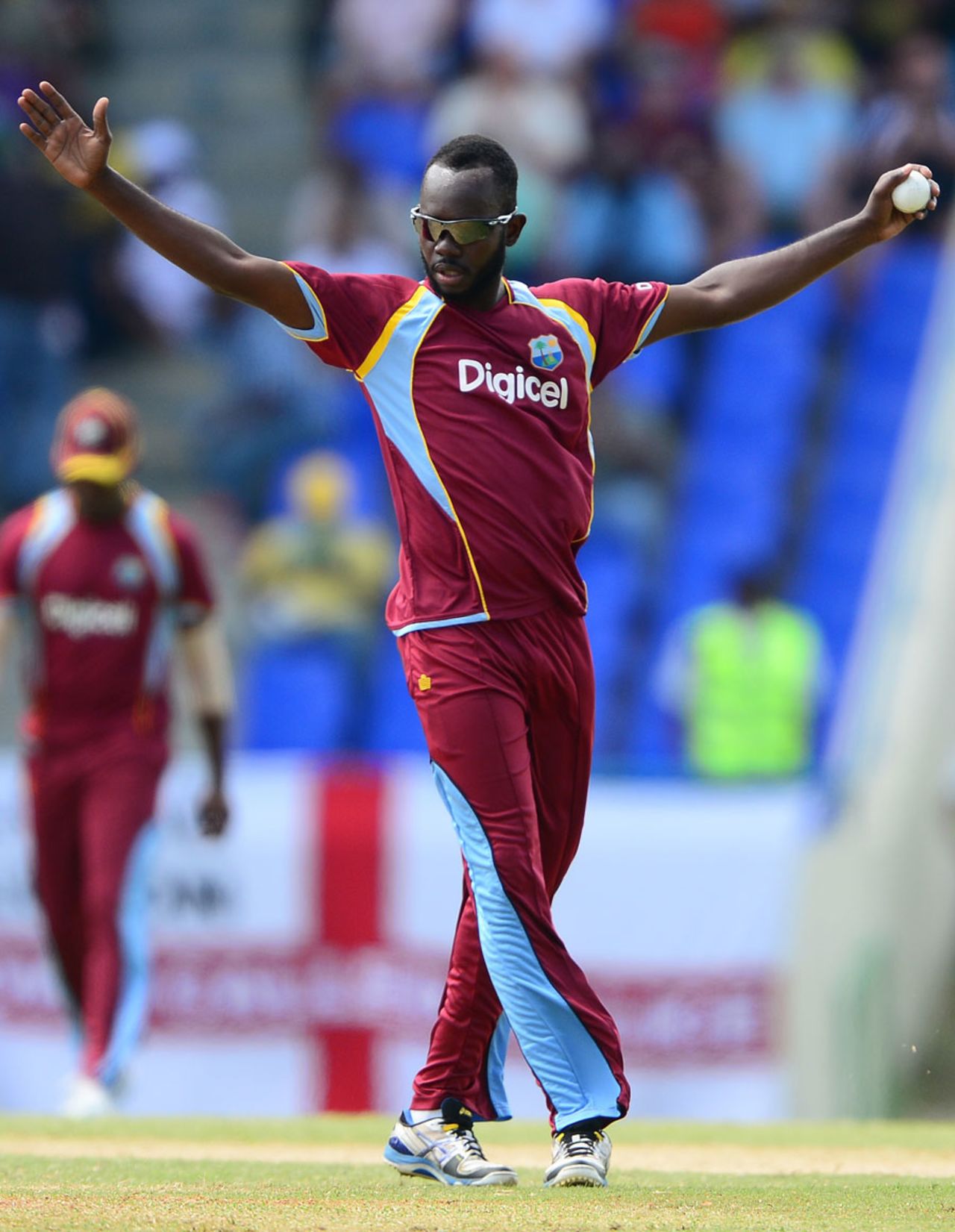 Nikita Miller strikes a pose, West Indies v England, 3rd ODI, Antigua, March 5, 2014