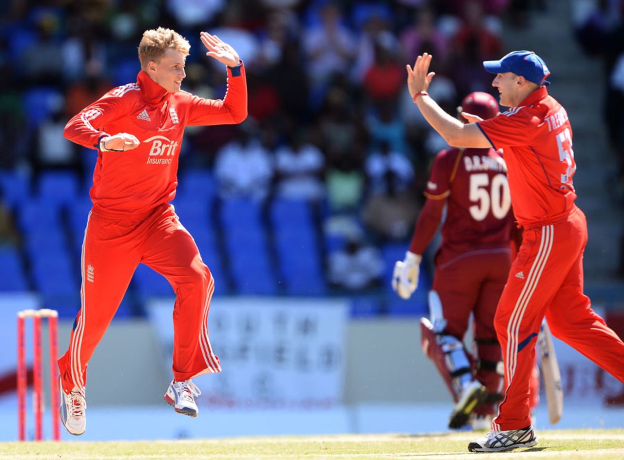 Joe Root claimed a wicket in the opening over, West Indies v England, 3rd ODI, Antigua, March 5, 2014