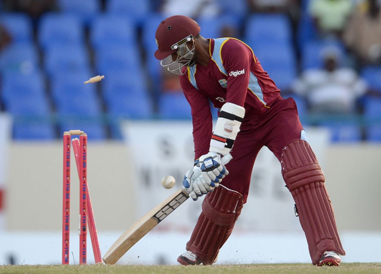 Tim Bresnan eventually found a yorker to remove Denesh Ramdin, West Indies v England, 3rd ODI, Antigua, March 5, 2014