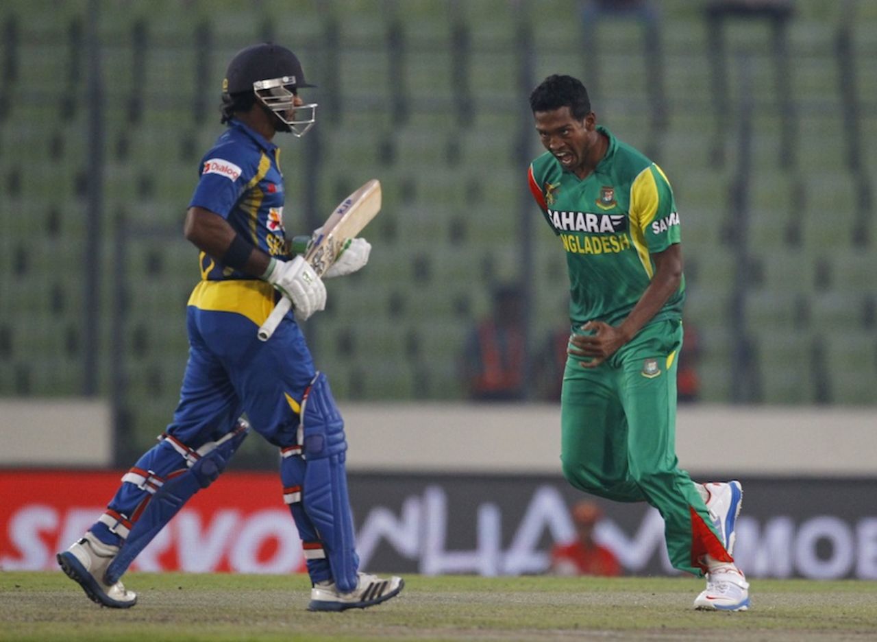 Al-Amin Hossain removed Kusal Perera on the second ball, Bangladesh v Sri Lanka, Asia Cup, Mirpur, March 6, 2014