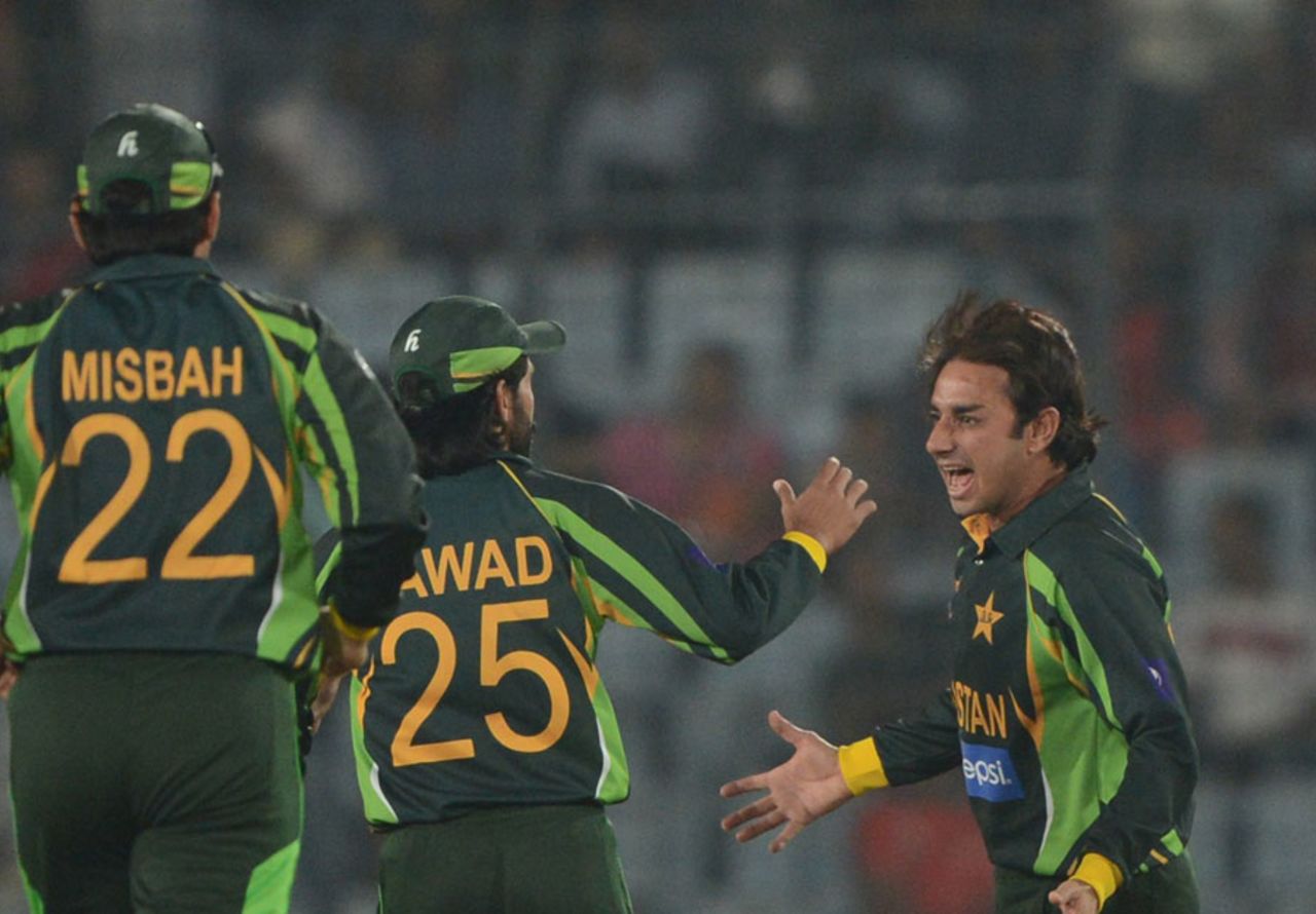 Saeed Ajmal exults after a wicket, Pakistan v Sri Lanka, Asia Cup final, Mirpur, March 8, 2014