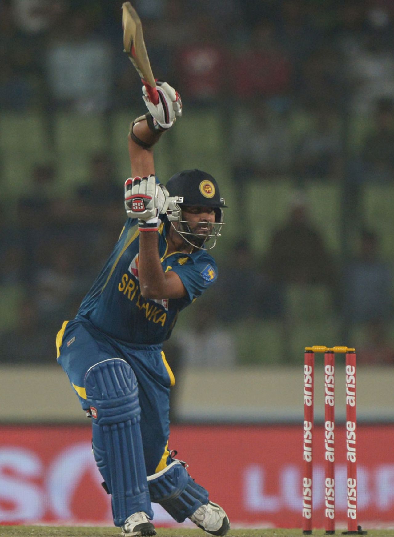 Lahiru Thirimanne plays a one-handed drive, Pakistan v Sri Lanka, Asia Cup final, Mirpur, March 8, 2014