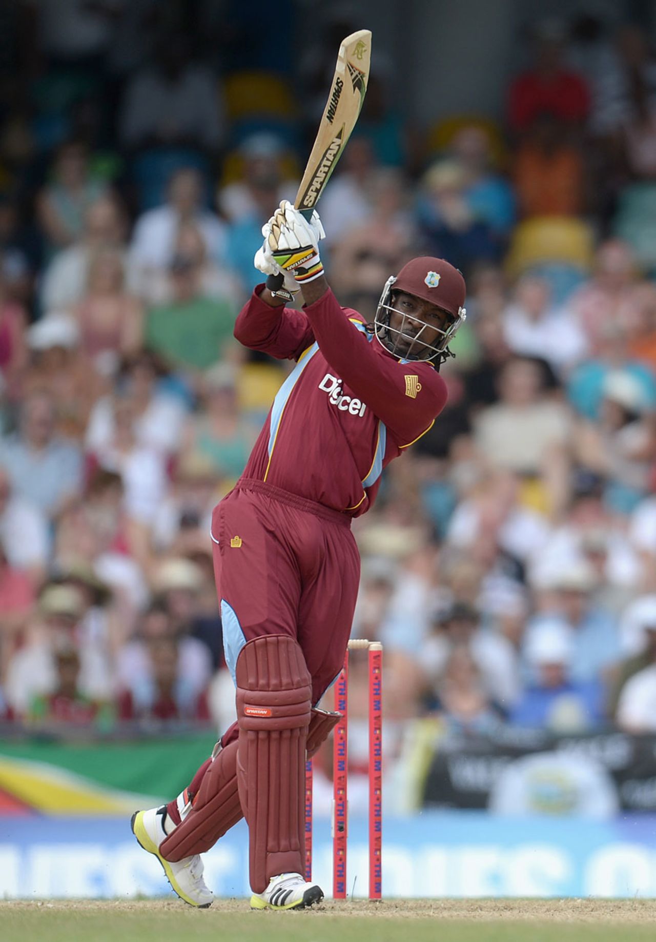 After a few sighters, Chris Gayle started to find his timing, West Indies v England, 1st T20, Barbados, March 9, 2014