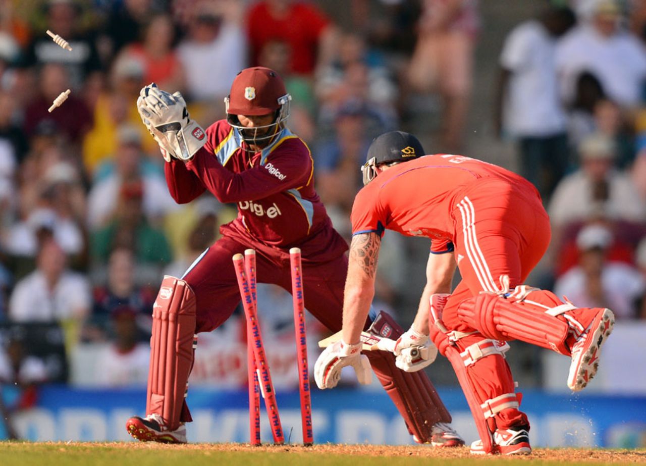 Denesh Ramdin completed the stumping of Ben Stokes, West Indies v England, 1st T20, Barbados, March 9, 2014