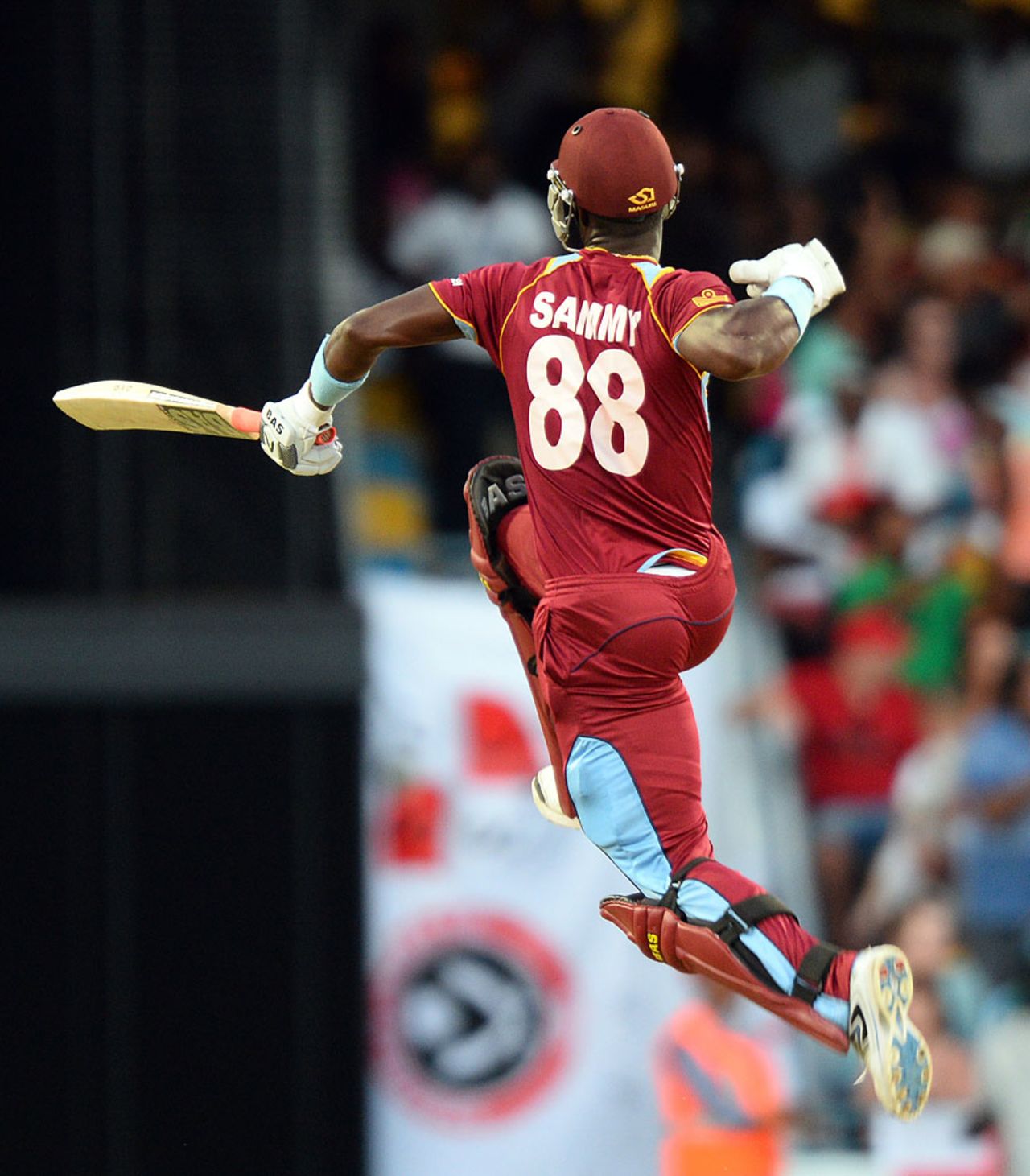 Darren Sammy celebrates his winning boundary, West Indies v England, 2nd T20, Barbados, March 11, 2014