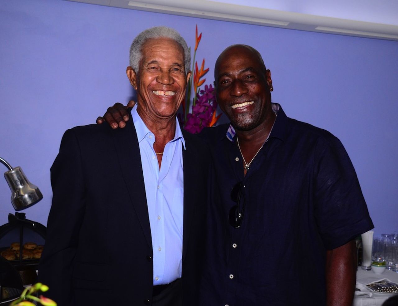 Garry Sobers and Viv Richards caught up during the second T20, West Indies v England, 2nd T20, Barbados, March 11, 2014