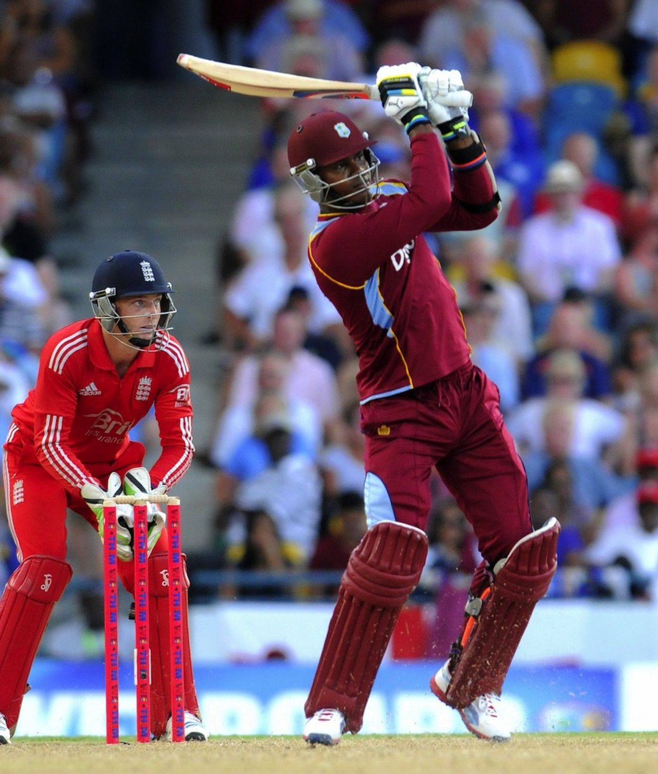Marlon Samuels targets the leg side, West Indies v England, 2nd T20, Barbados, March 11, 2014