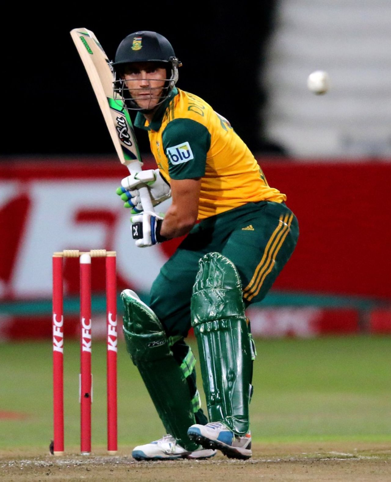 Faf du Plessis watches the ball closely, South Africa v Australia, 2nd T20, Durban, March 12, 2014
