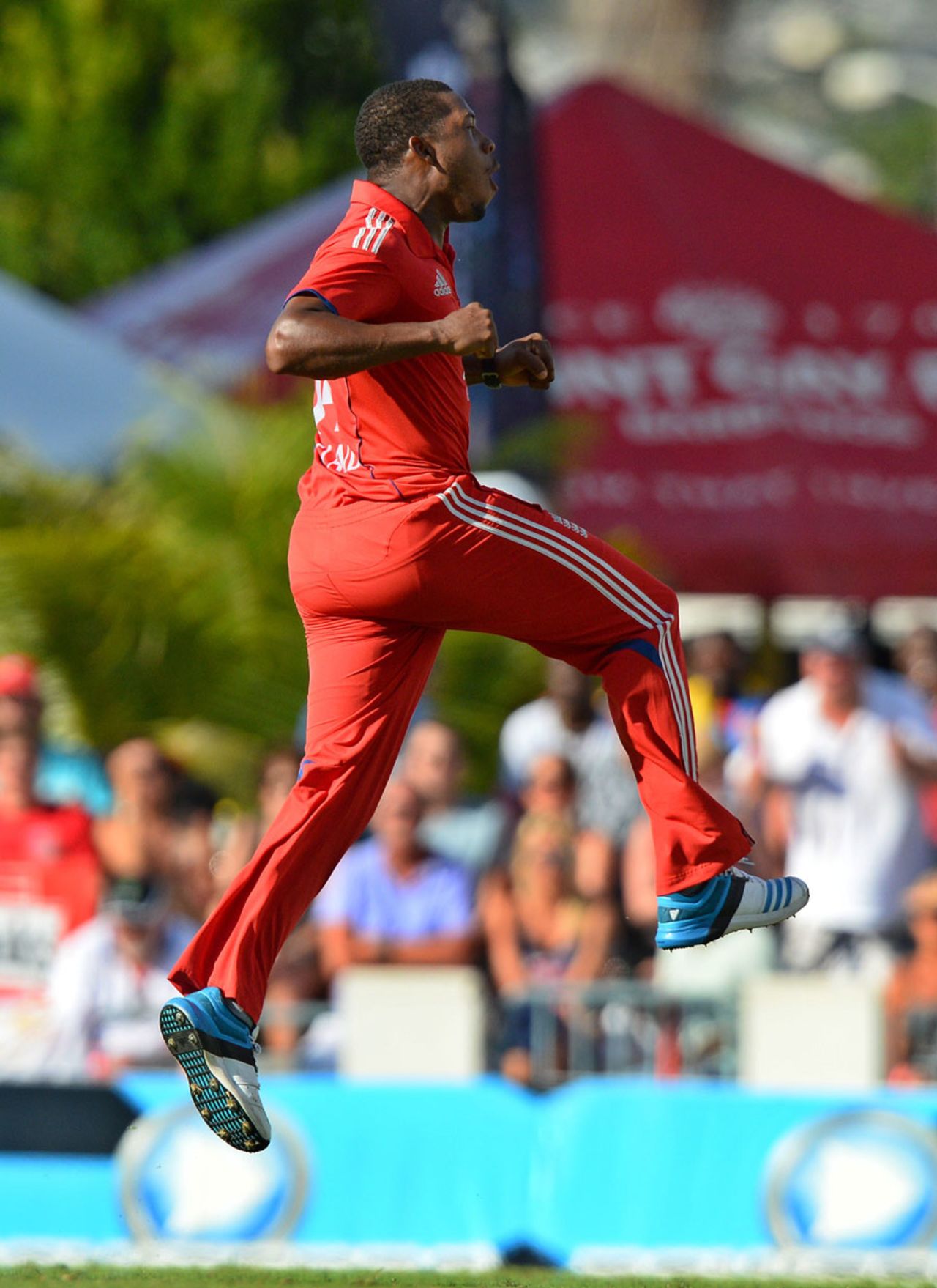Chris Jordan enjoyed his afternoon at Kensington Oval, West Indies v England, 3rd T20, Barbados, March 13, 2014