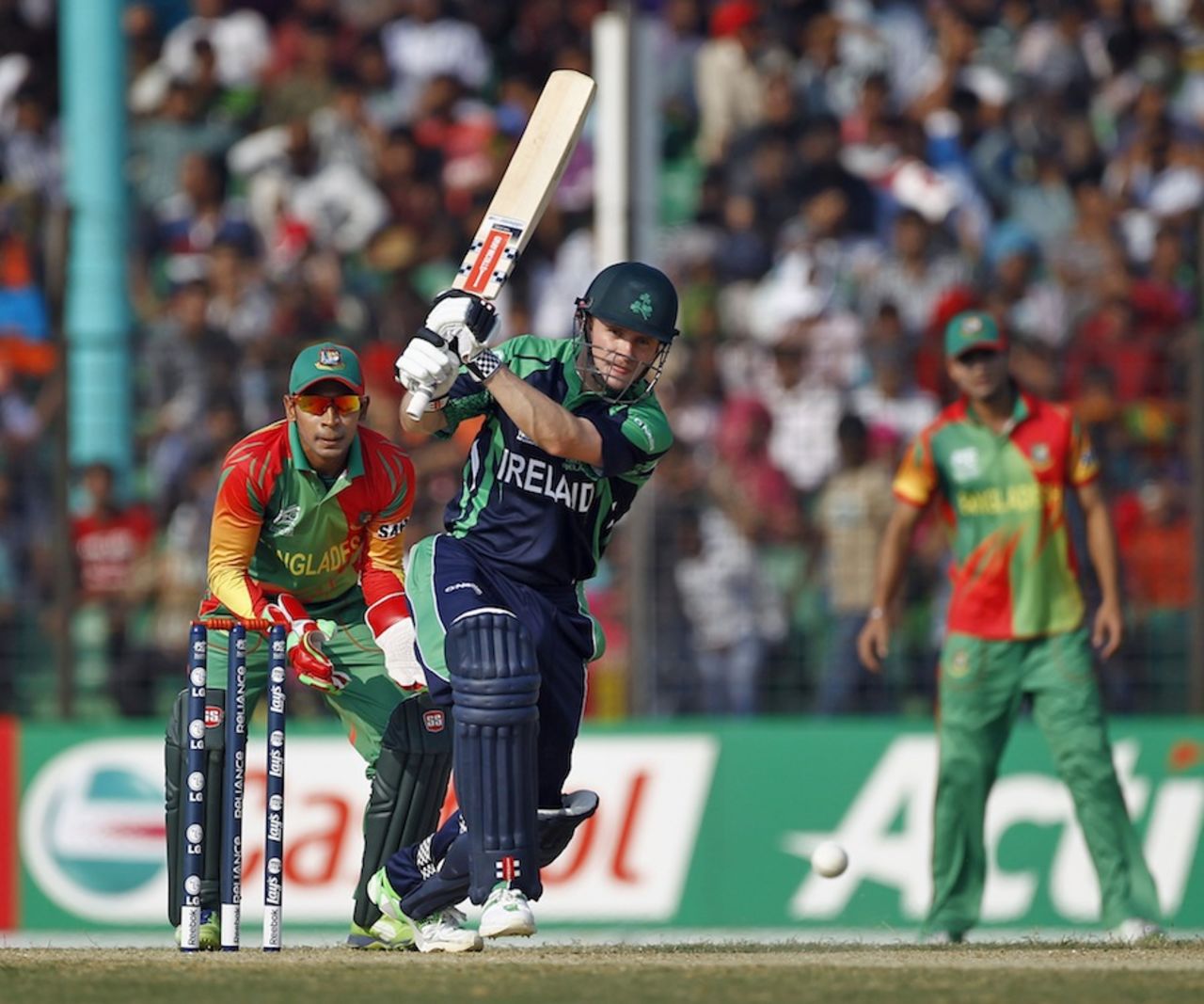 William Porterfield goes down the ground, Bangladesh v Ireland, World T20 warm-up, Fatullah, March 14, 2014