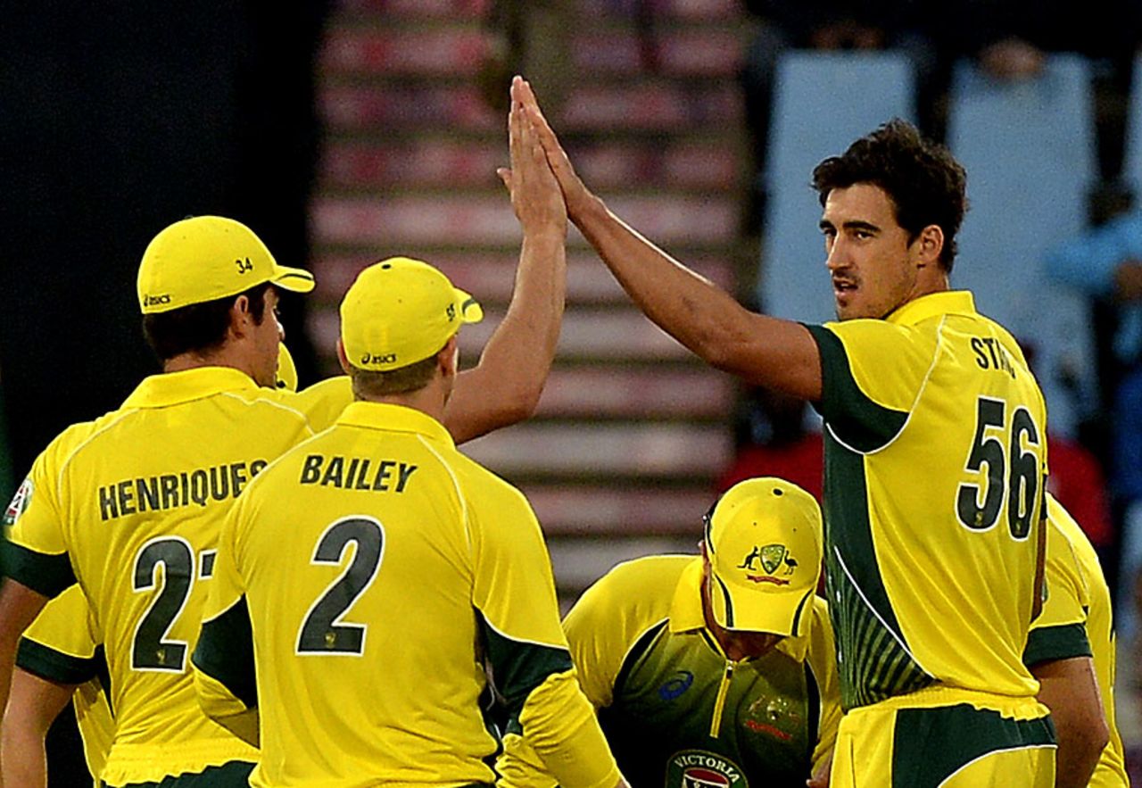 Mitchell Starc finished with 2 for 16, South Africa v Australia, 3rd T20, Centurion, March 14, 2014