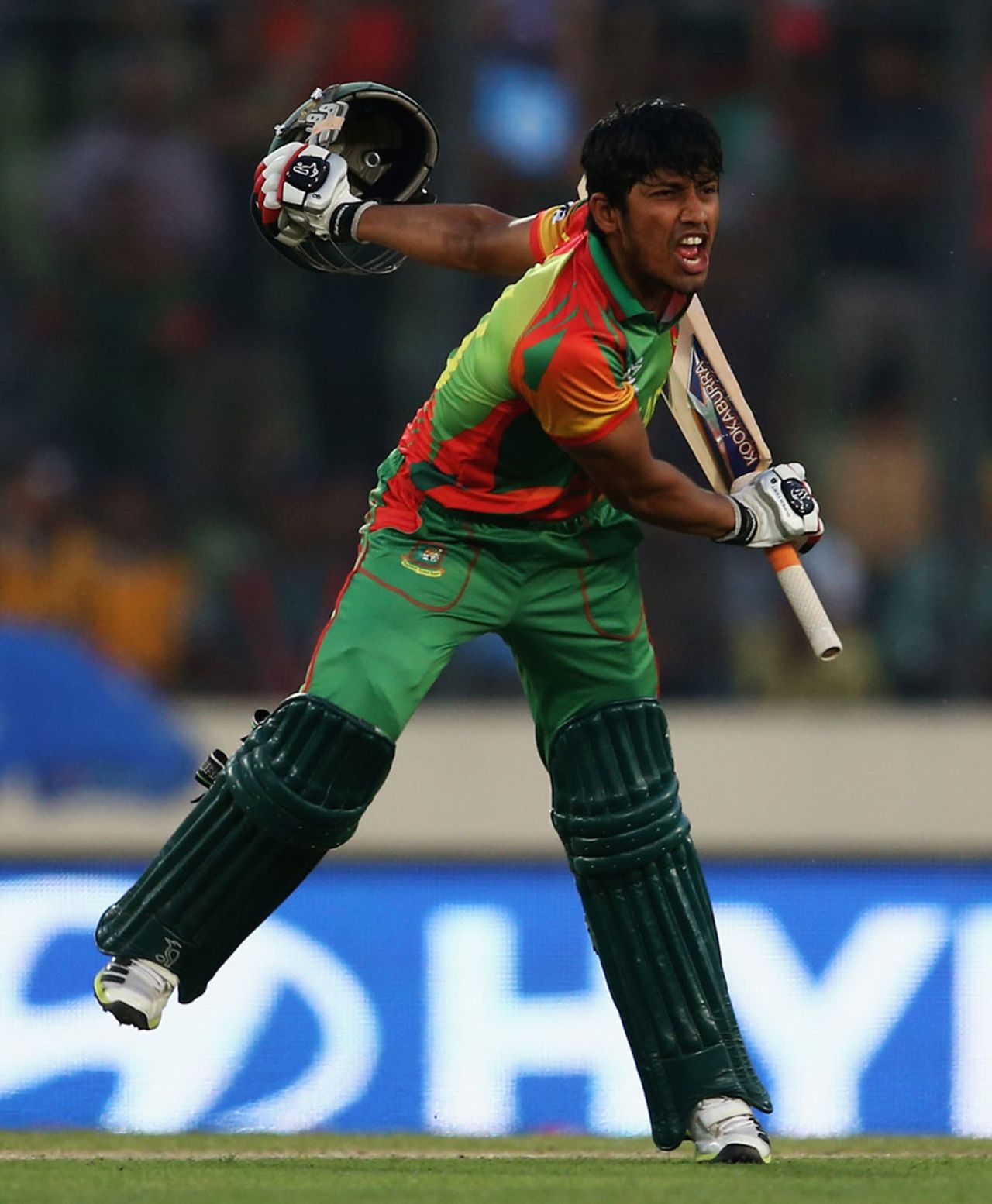 Anamul Haque exults after striking the winning six, Bangladesh v Afghanistan, World T20, Qualifying Group A, March 16, 2014