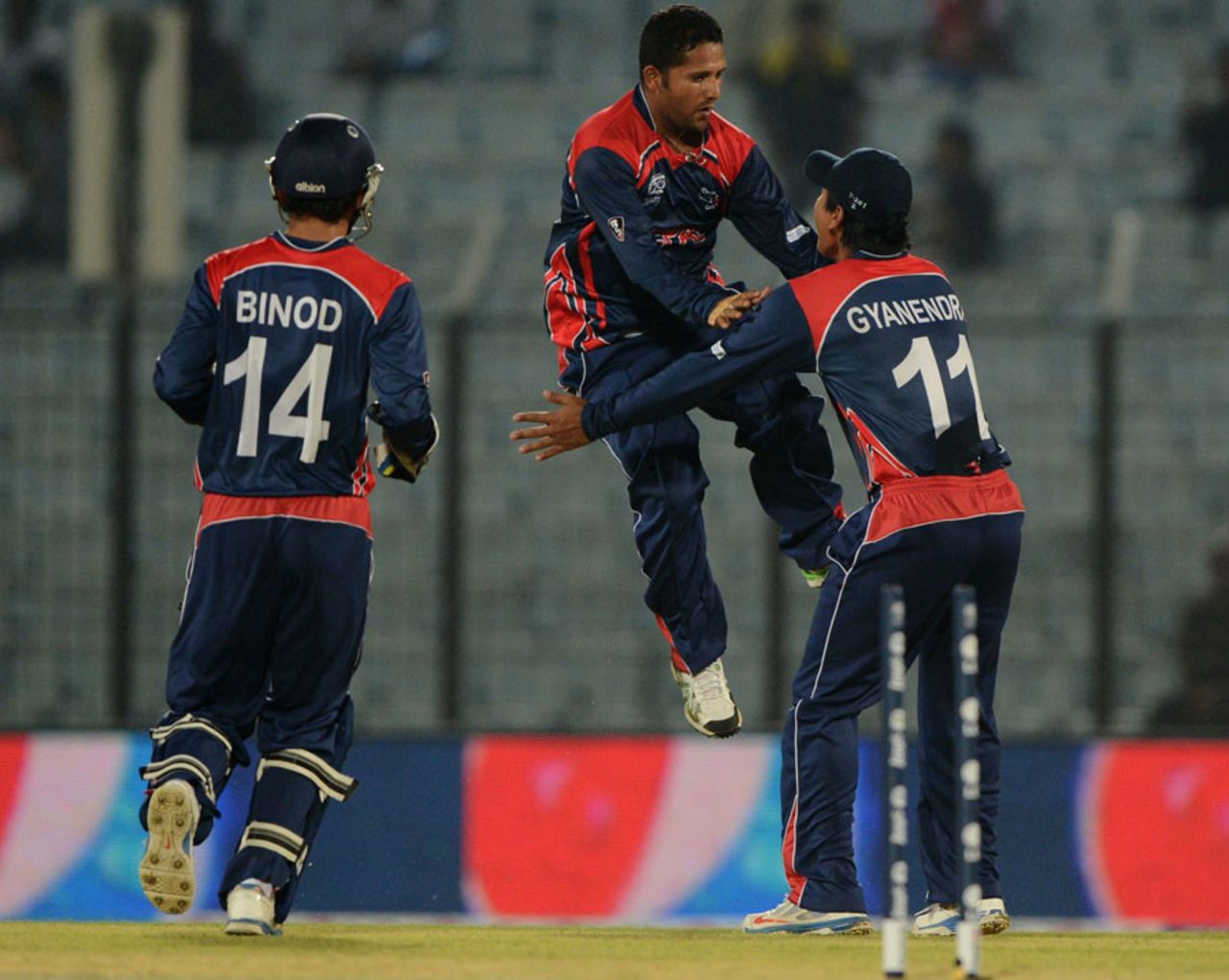 Basat Regmi took two wickets in two balls, Hong Kong v Nepal, World T20, Qualifying Group A, Chittagong, March 16, 2014 