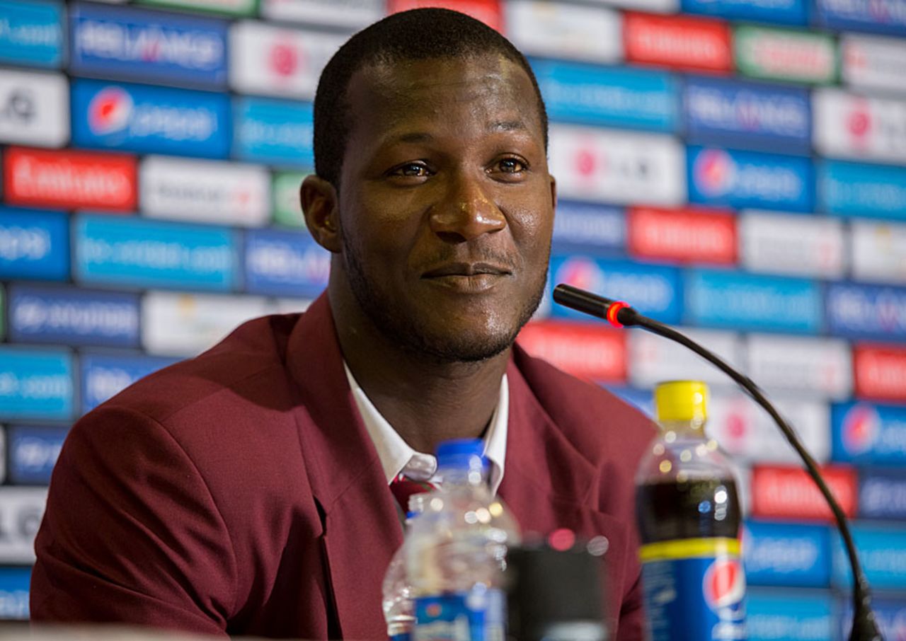 Darren Sammy speaks to the media on arrival in Dhaka, Dhaka, March 16, 2014