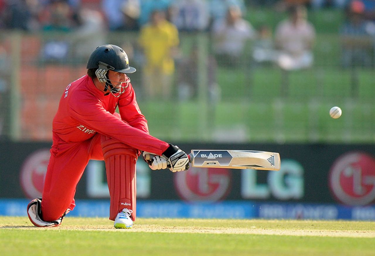 Brendan Taylor sweeps on his way to 59, Ireland v Zimbabwe, World T20, First Round Group B, March 17, 2014