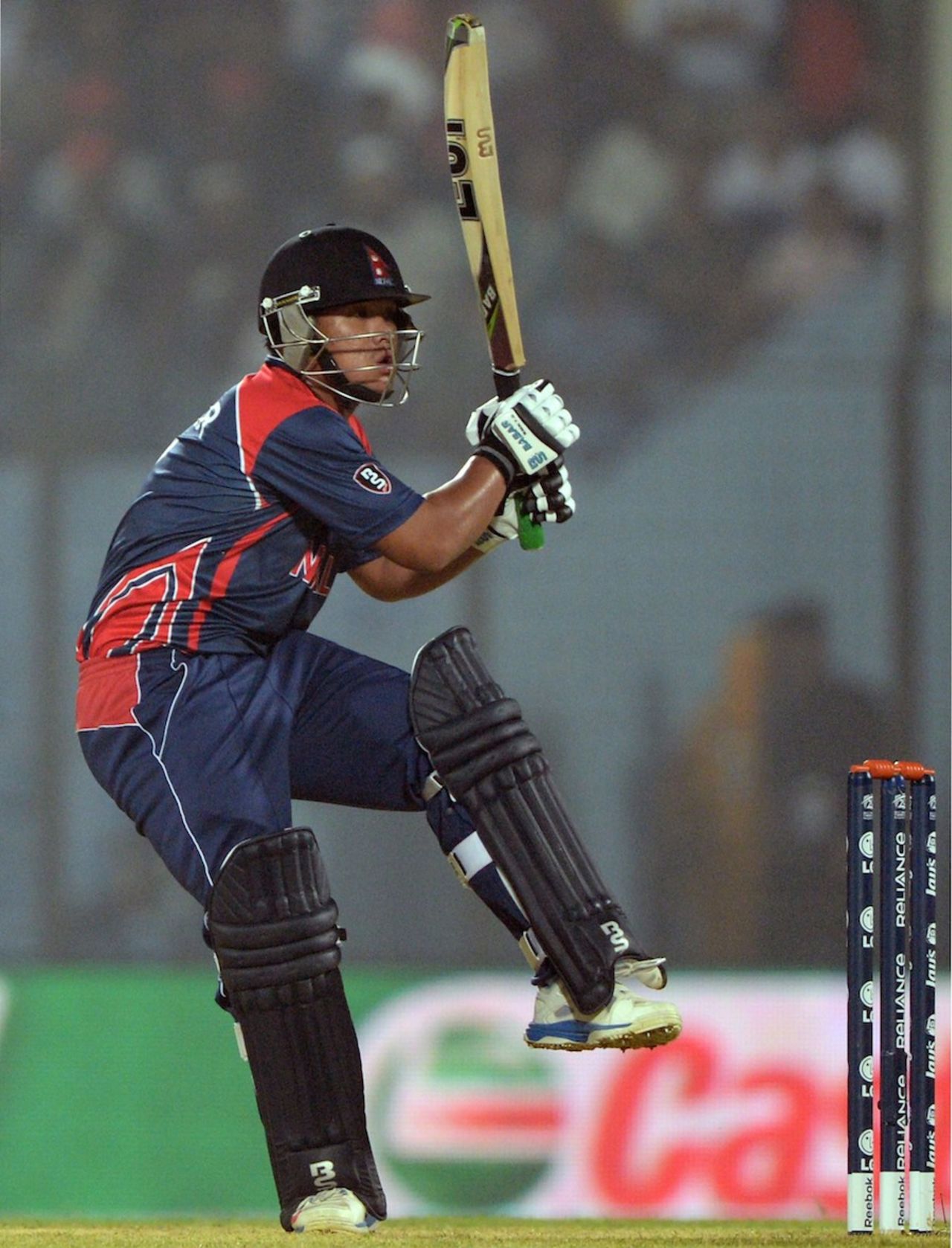 Sagar Pun pulls one down to the leg side, Bangladesh v Nepal, World T20, Group A, Chittagong, March 18, 2014
