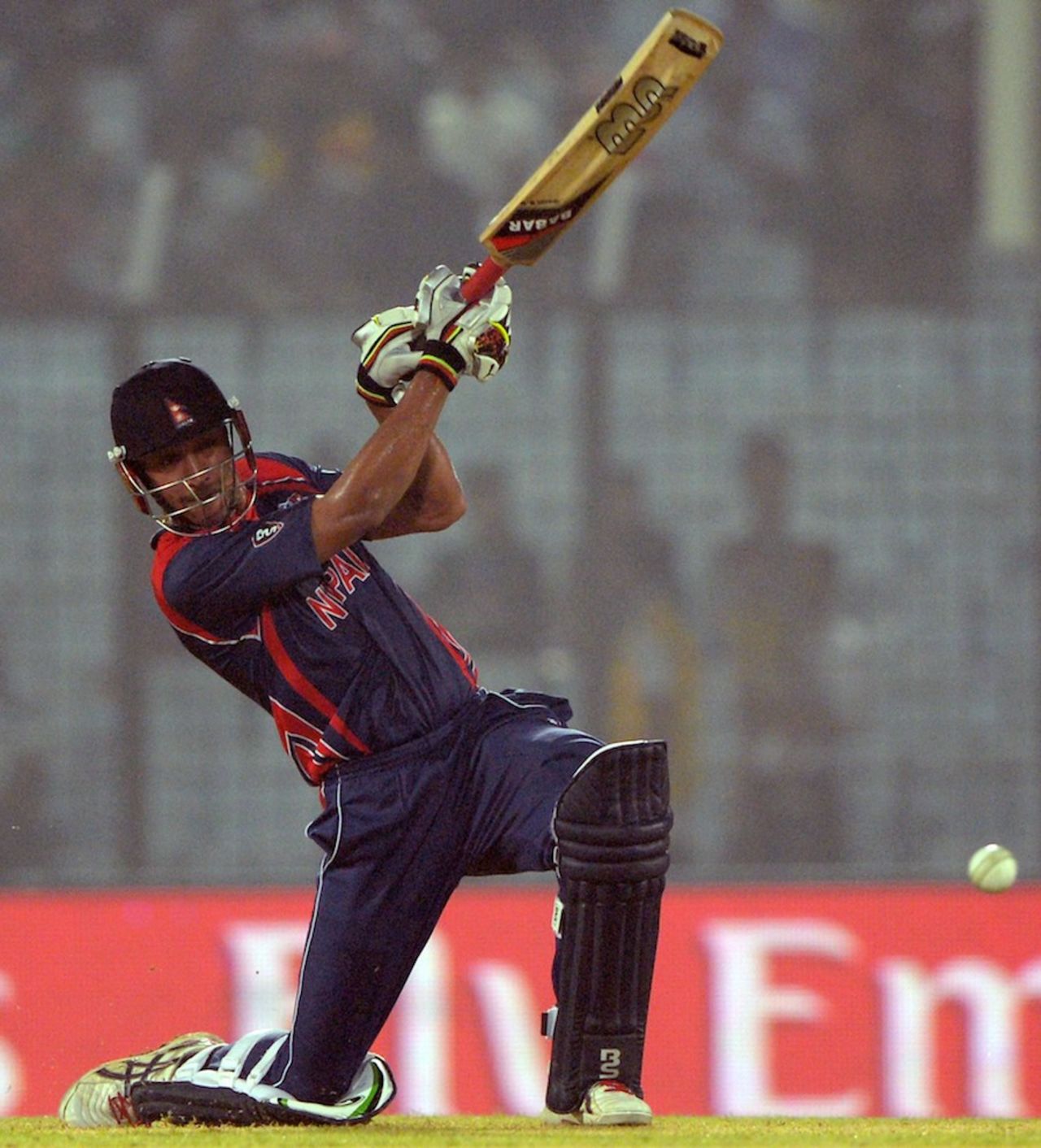 Paras Khadka blasts one through the off side, Bangladesh v Nepal, World T20, Group A, Chittagong, March 18, 2014