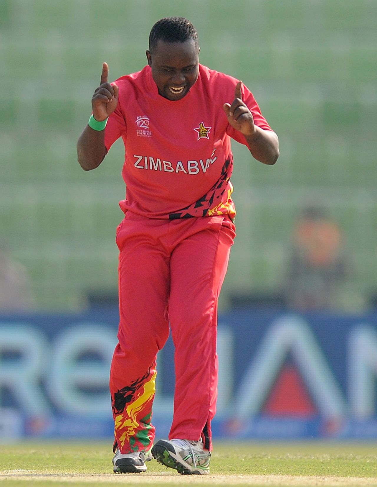 Prosper Utseya celebrates one of his two wickets, Netherlands v Zimbabwe, World T20, Group B, Sylhet, March 19, 2014