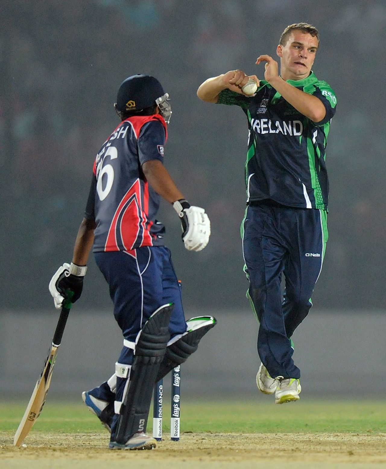Andy McBrine bowls, Bangladesh v Ireland, World T20 warm-up match, Fatullah, March 14, 2014