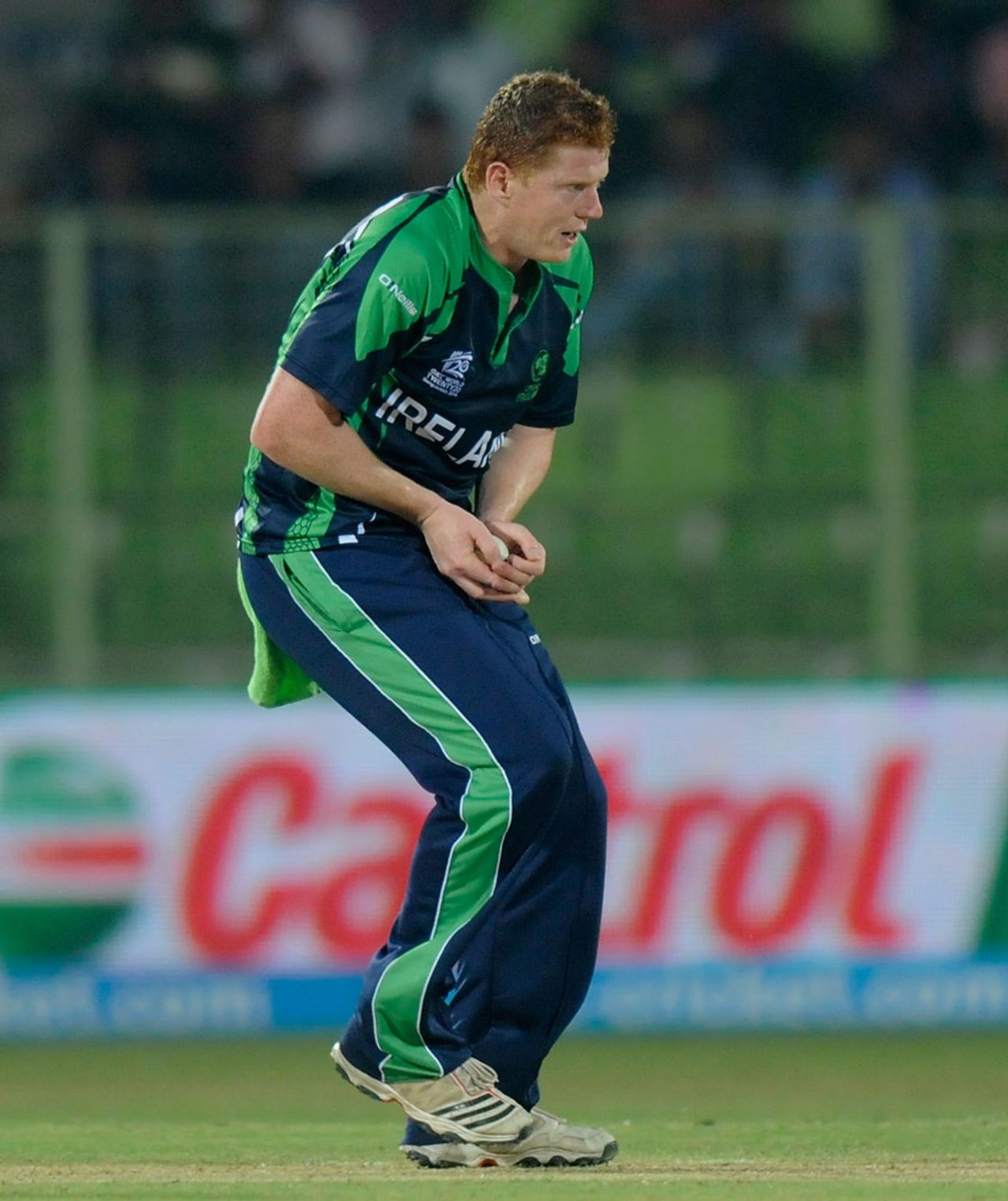 Kevin O'Brien takes a return catch to dismiss Shaiman Anwar, Ireland v United Arab Emirates, World Twenty20, Group B, Sylhet