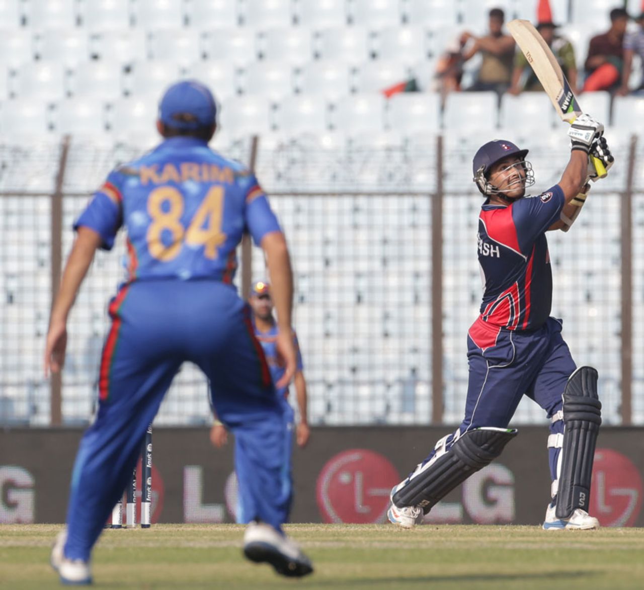 Subash Khakurel plays a lofted shot, Afghanistan v Nepal, World Twenty20, Group A, Chittagong, March 20, 2014