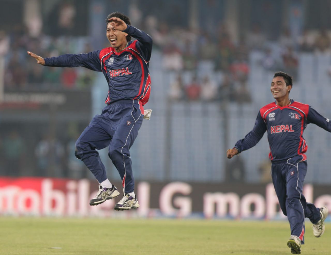 Shakti Gauchan leaps in celebration, Afghanistan v Nepal, World Twenty20, Group A, Chittagong, March 20, 2014