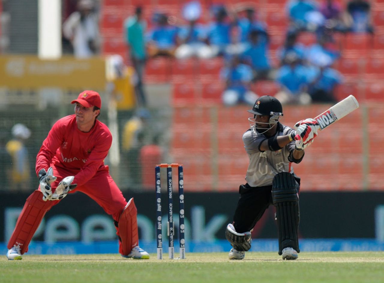 Swapnil Patel slices through point, Zimbabwe v UAE, World T20, Group B, Sylhet, March 21, 2014