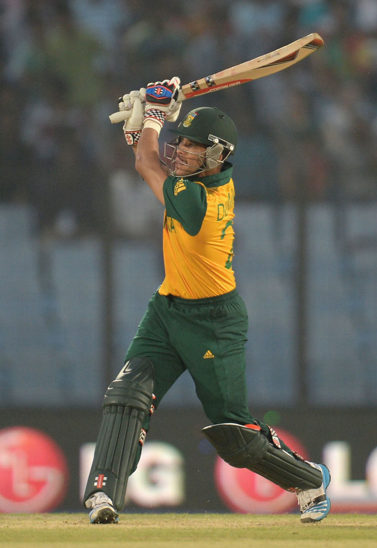 JP Duminy hoists a six over long-on, South Africa v Sri Lanka, World T20, Group 1, Chittagong, March 22, 2014 