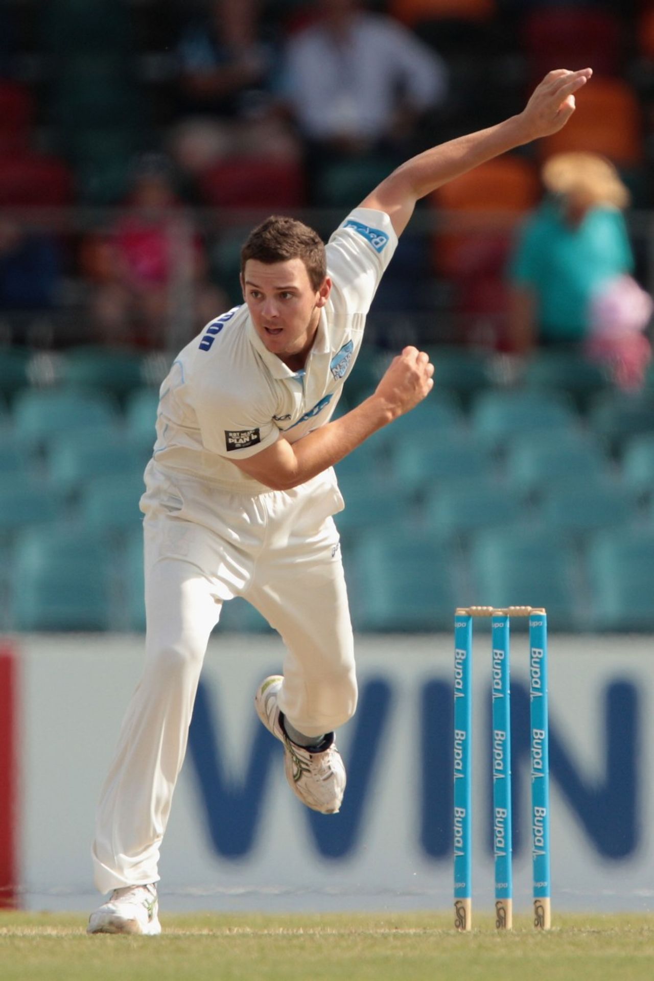 Josh Hazlewood sends down a delivery, New South Wales v Western Australia, Sheffield Shield final, Canberra, 3rd day, March 23, 2014 