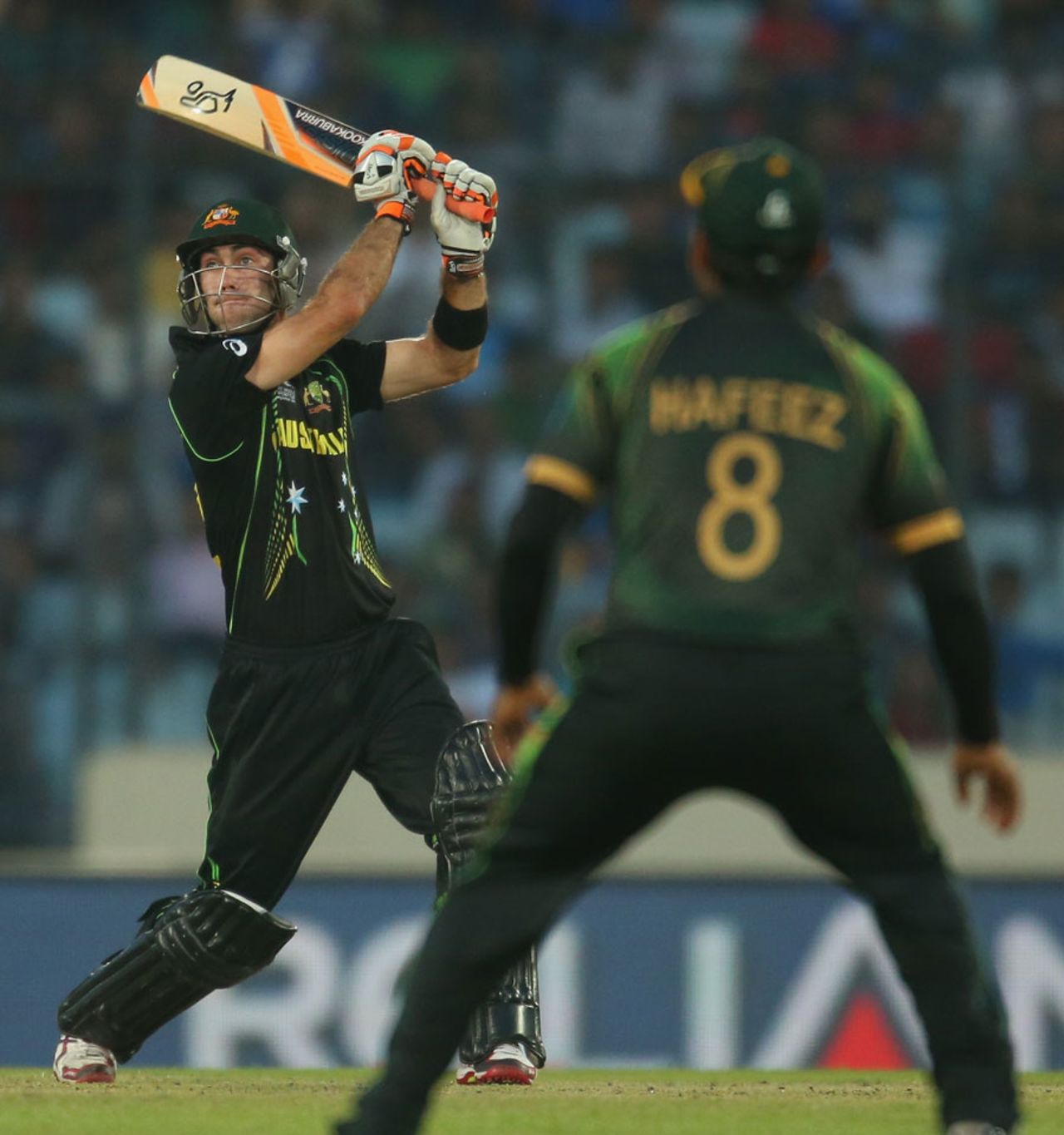 Glenn Maxwell powers the ball through the off side, Australia v Pakistan, World T20, Group 2, Mirpur, March 23, 2014