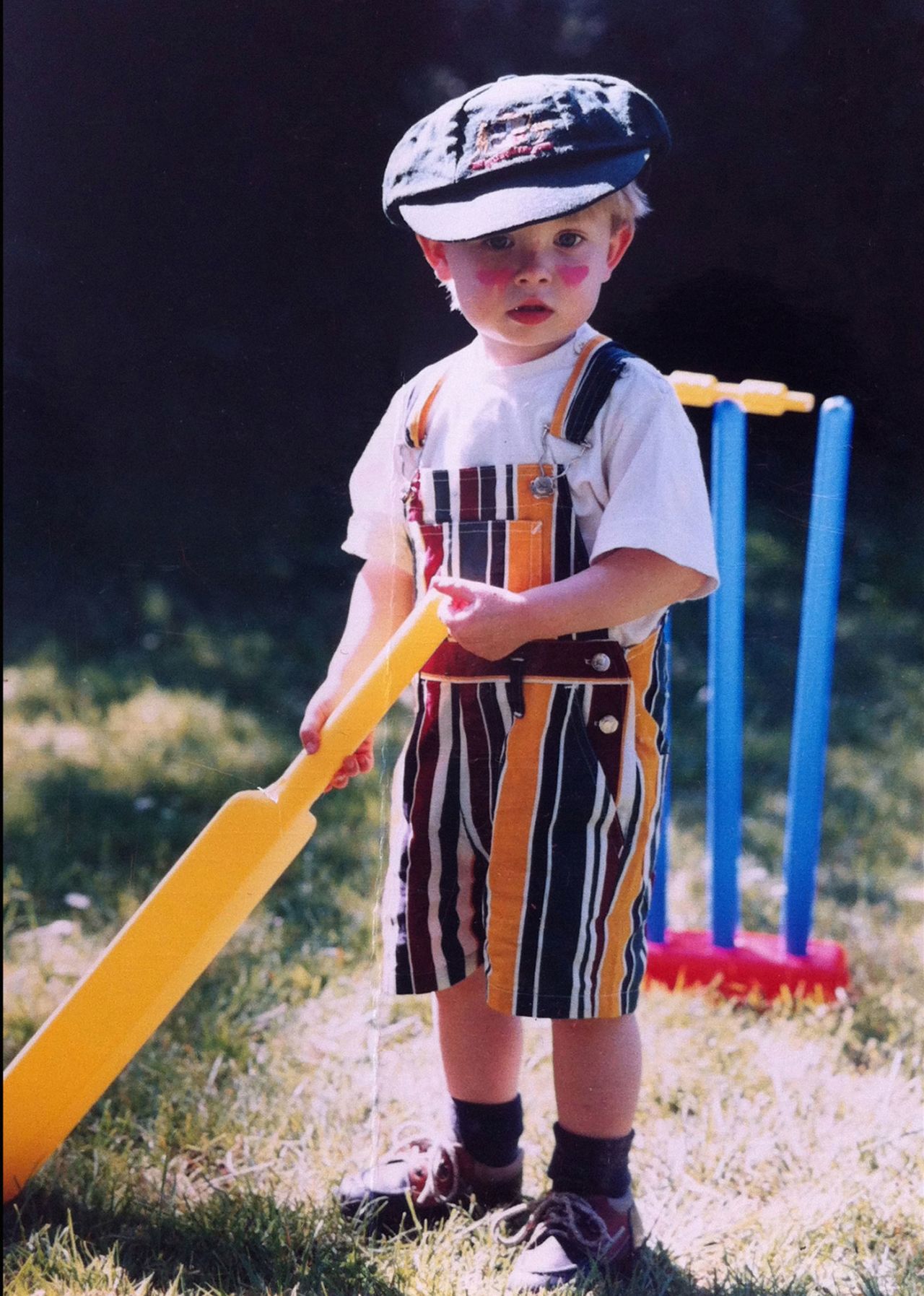 Rory Brown wearing Steve Waugh's baggy green, May 30, 1997