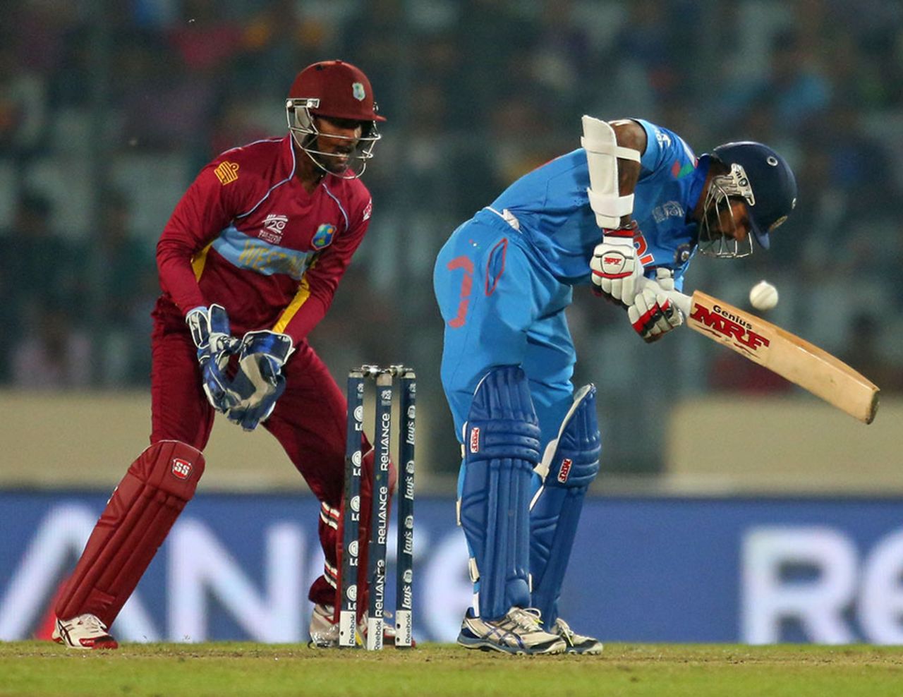 Shikhar Dhawan was lbw to Samuel Badree,  India v West Indies, World T20, Group 2, Mirpur, March 23, 2014