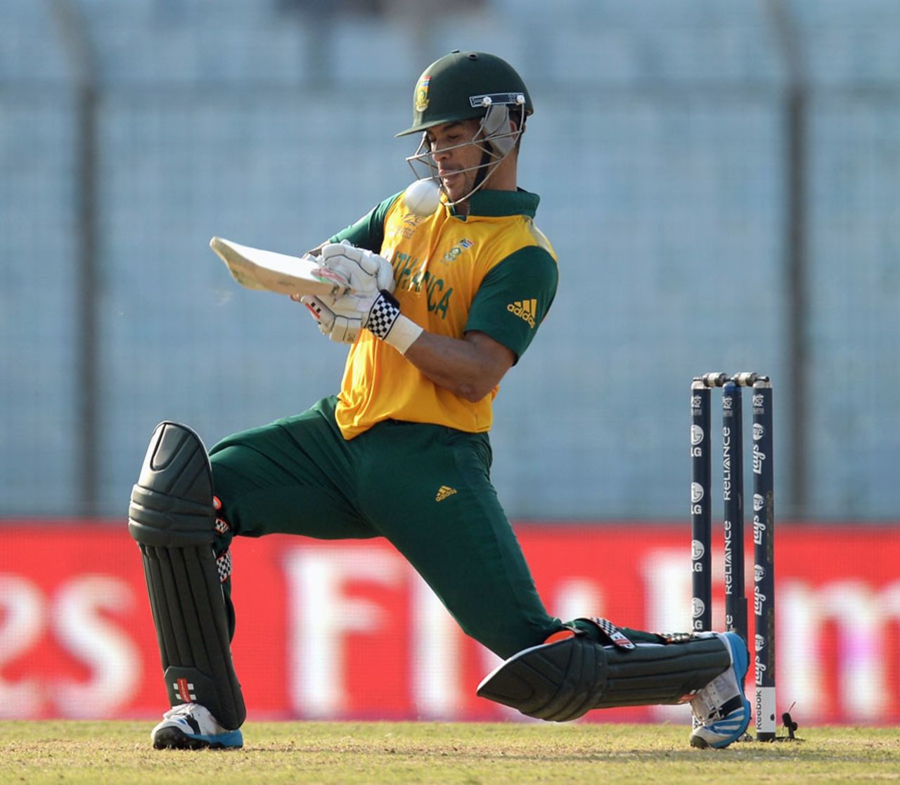 JP Duminy attempts a ramp shot, New Zealand v South Africa, World T20, Group 1, Chittagong, March 24, 2014