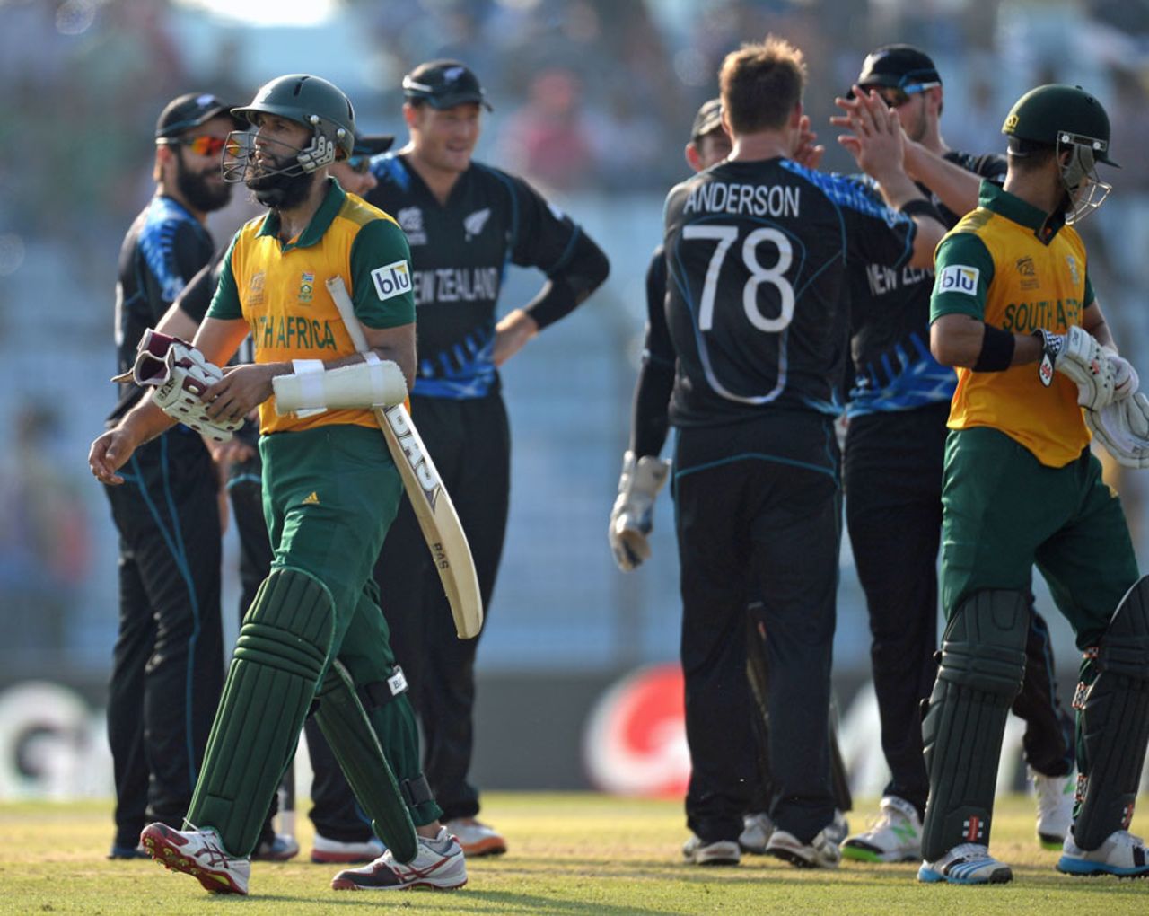 Hashim Amla was dismissed by Corey Anderson for 41, New Zealand v South Africa, World T20, Group 1, Chittagong, March 24, 2014