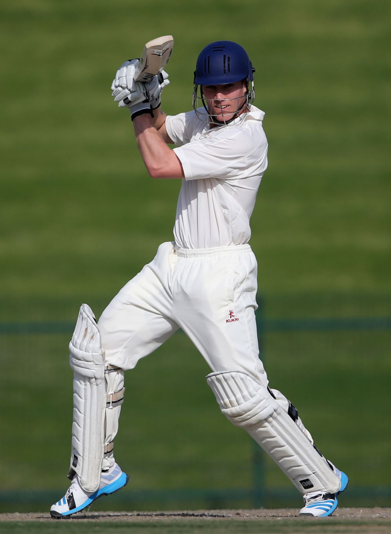 Luis Reece drives square during his 85, Durham v MCC, Champion County Match, Abu Dhabi, March 24, 2014