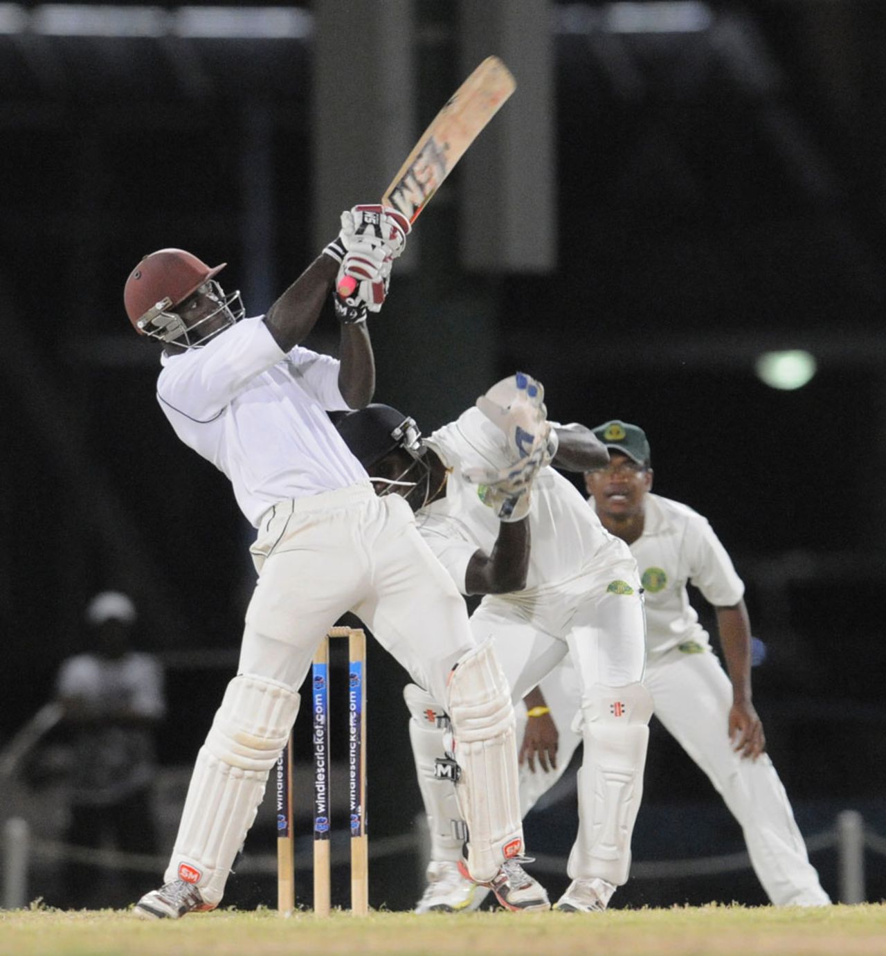 Chadwick Walton belts one over midwicket durind his match-winning ton, Combined Campuses and Colleges v Guyana, Regional Four Day Competition, Barbados, March 23, 2014, Day 3