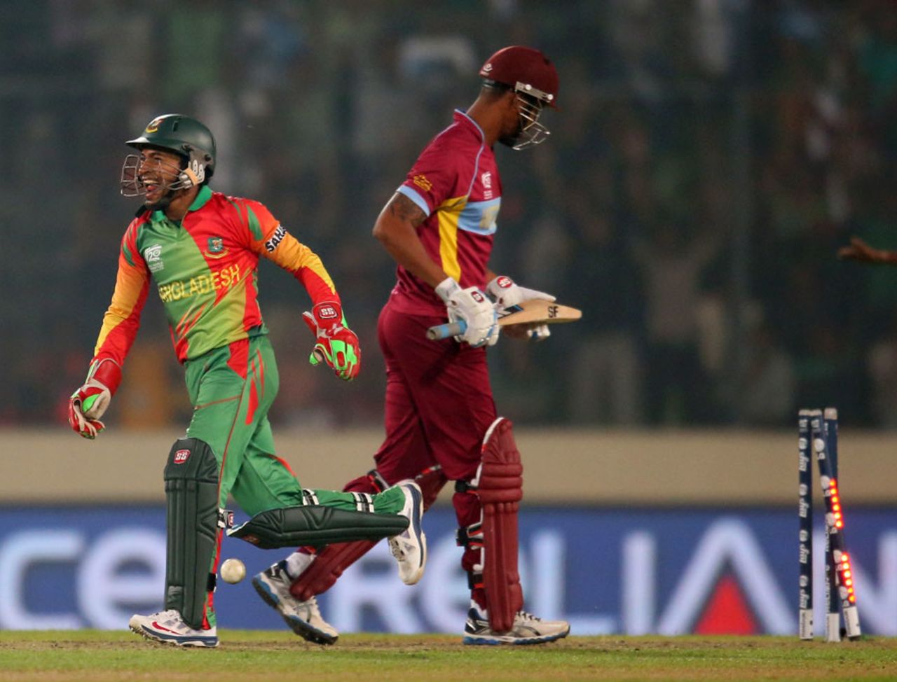 Mushfiqur Rahim stumped Lendl Simmons off a wide, Bangladesh v West Indies, World T20, Group 2, Mirpur, March 25, 2014