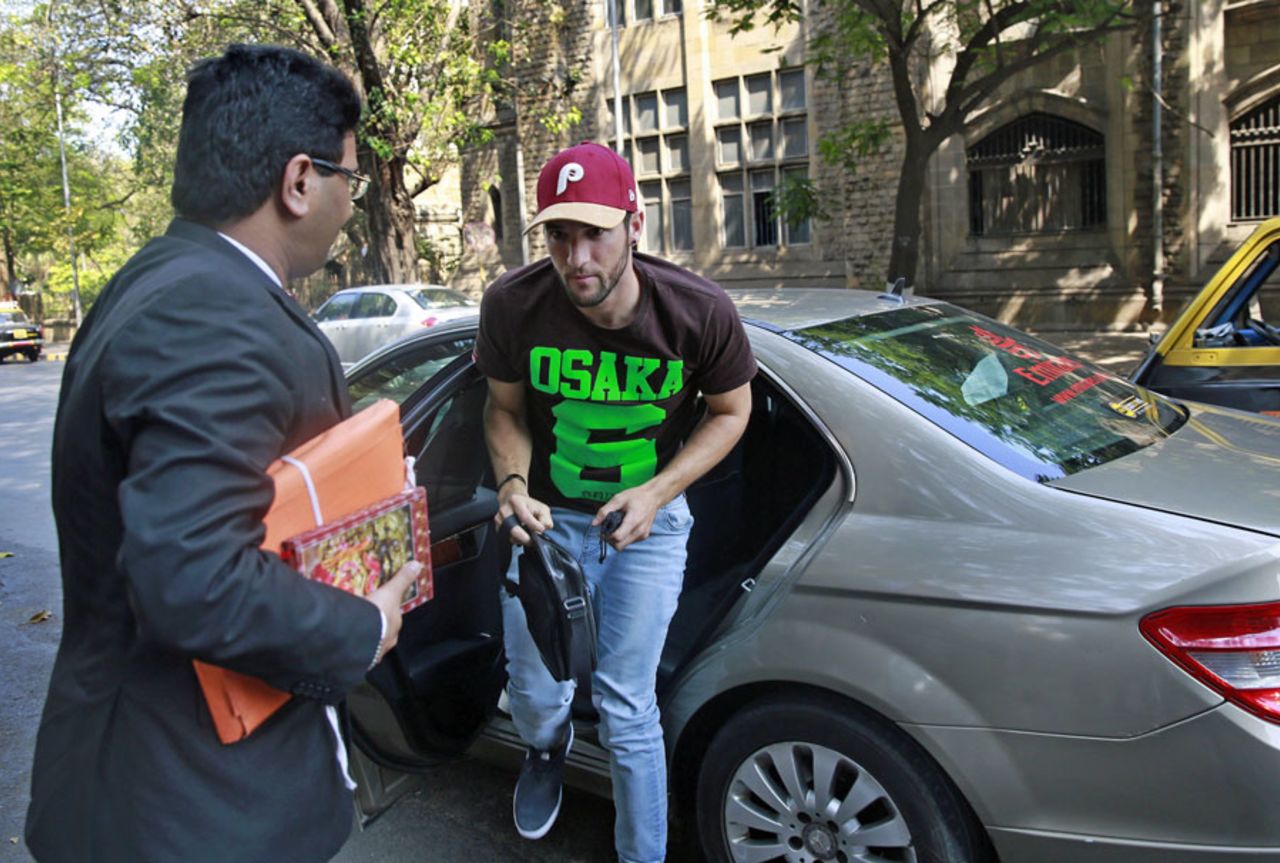 Wayne Parnell attends a court hearing in Mumbai over a drug-related charge in IPL 2012, Mumbai, March 27, 2014
