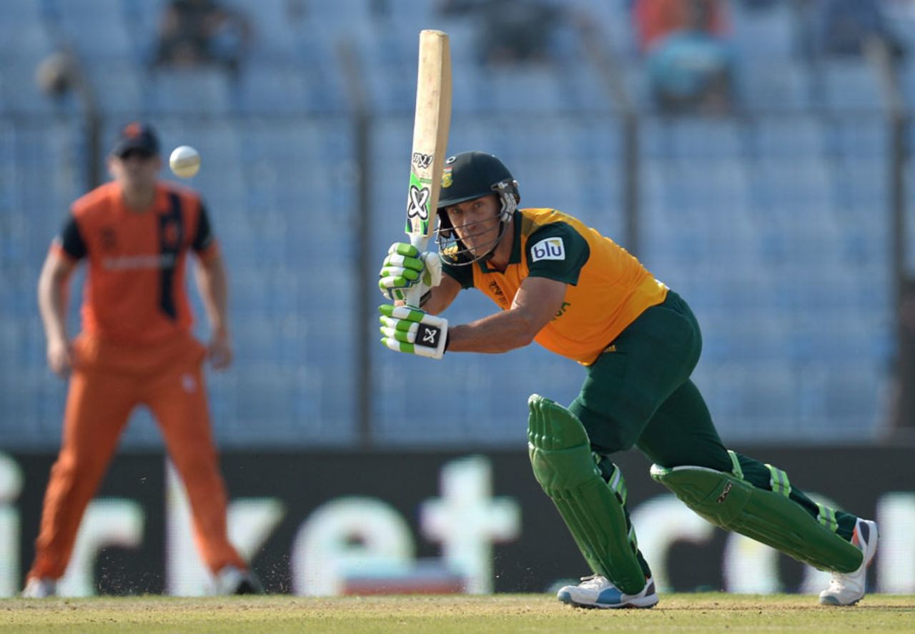 Faf du Plessis works the ball through the on side, Netherlands v South Africa, World T20, Group 1, Chittagong, March 27, 2014